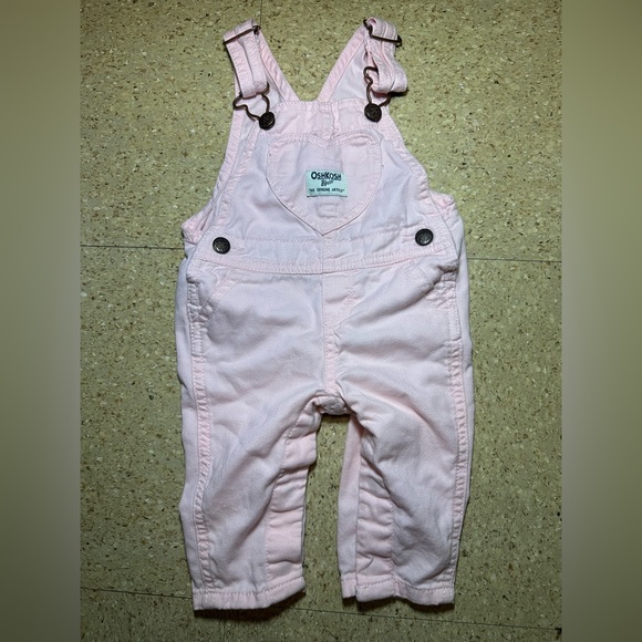 OshKosh B'gosh Other - Oshkosh‎ Girls Infant Baby Pink Heart Denim Overalls Size 6 Months 3-6m